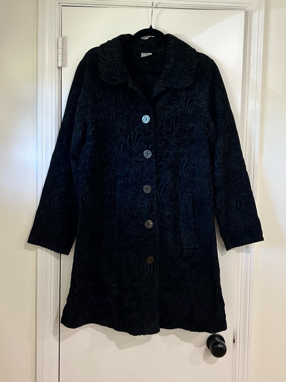CMC Color Me Cotton Black Tapestry Jacquard Heavy Coat Dark Academia Large